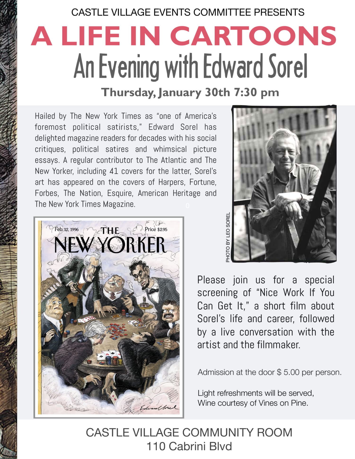 A Life in Cartoons–An Evening with Edward Sorel at Castle Village